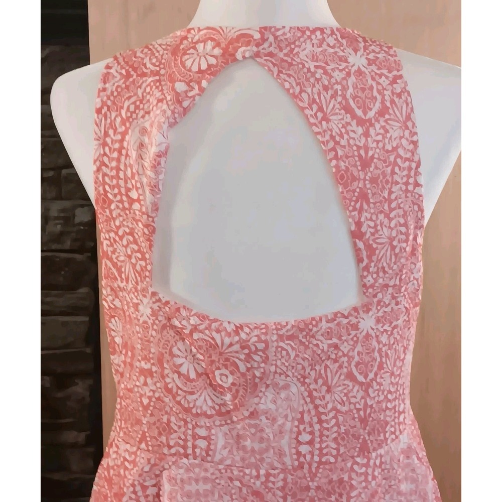 Aeropostale XL Pink White Key Hole Back Knee Length Flare Skirt Paisley /Floral - Picture 5 of 8